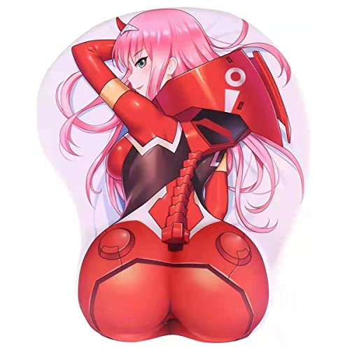 TANSHOW Darling in The Franxx Zero Two Mouse Pad with Wrist Support Comfort Silica Gel Wrist Rest Support Mats Mic 3D Mouse Pad for Computer 2Way Fabric (Zero Two 1)