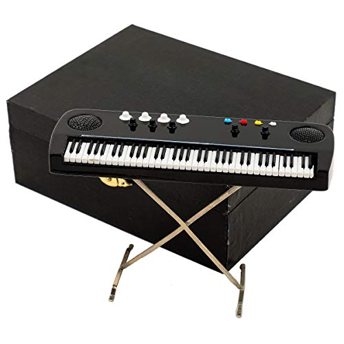 Dselvgvu Miniature Electronic Organ with Case Mini Musical Instrument Electric Keyboard Replica Collectible Figurines Dollhouse Accessories Model Home Decoration Display Ornament (5.51"x1.79"x3.72")