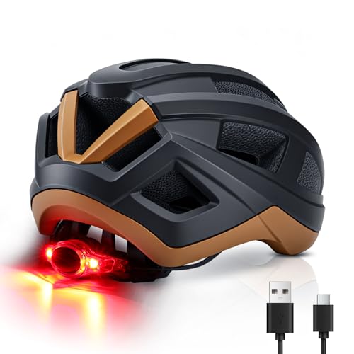 Bike Helmet Light, Bicycle Helmet with Tail Light 100LM Rear LED Safety Warning Helmet Lights for Night Riding, Rechargeable E-Bike/Skateboard/Scooter Helmet Lights, Lightweight Cycling Helmets