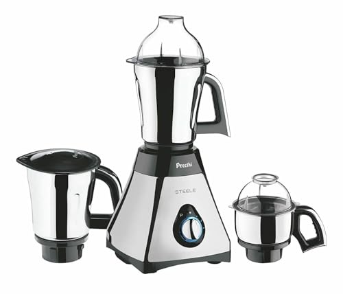 Preethi Steele 3-Jar Mixer Grinder, 550-Watt, Silver