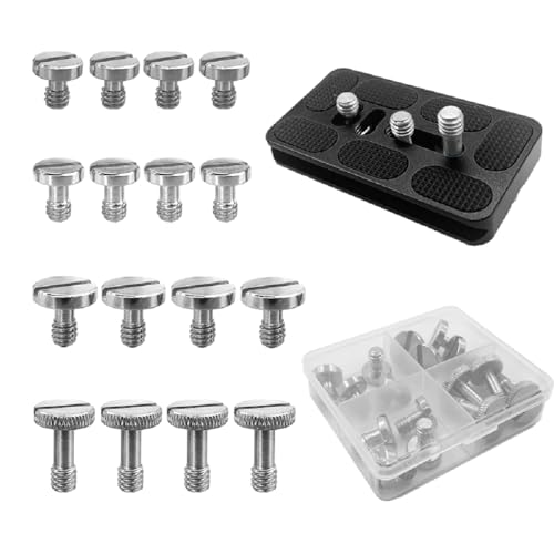 AONTOKY 16PCS Camera Screw Set 4 Sizes Stainless Steel 1/4"-20 Slotted Camera Screw Kit Quick Release Plate Mount Screw Tripod Monopod Screw