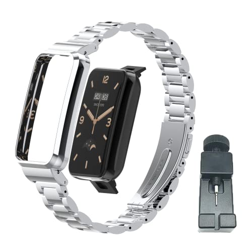 T-BLUER Compatible for Xiaomi Mi Band 7 Pro Strap,Mi Band 7 Pro Stainless Steel Metal Replacement Band Straps Watchband Accessories for Miband 7 Pro Smart Bracelet