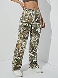 Women's Camo Cargo Pants High Waist Baggy Wide Leg Camouflage Army Fatigue Slim Fit Pockets Sweatpants