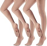 MdnMd 3 Pack Girls Ballet Dance Tights Transition Footless Ballet Legging Stocking Pantyhose (Tan/Caramel, Child Age 8-11)