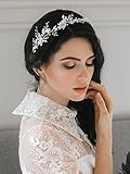 SWEETV Flower-Leaf Bridal Headpieces for Wedding Hair Band for Brides Headband Rhinestone Wedding Headband Silver Flower Girl Bridesmaid Hair Vine