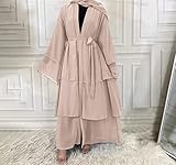 OBEEII Muslim Dress for Women Full Cover Long Sleeve Islamic Arab Maxi Dress with Hijab Abaya Kaftan Clothes Grey+Hijab Medium