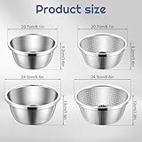 4 Pack Stainless Steel Microporous Colander Set, 2QT & 4QT, Rice Washer Strainer Includes Mixing Bowls,Rice Washer Strainer Bowl for Straining Pasta, Washing Fruits and Draining Vegetables