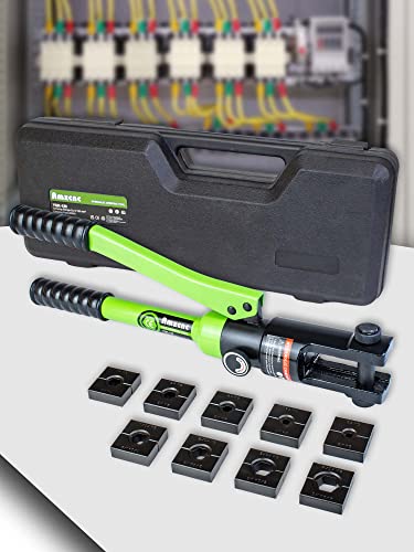 AMZCNC Professional Hydraulic Crimping Tool with 12 Ton Output Pressure and 9 Standard US Dies (Crimps 8 AWG to 4/0 AWG)