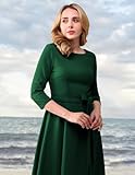 DRESSTELLS Christmas Dresses for Women, Dark Green Holiday Party Dress, Women's Cocktail Dresses for Formal Wedding Guest Mother Bride Long Sleeves Tea Length Dress DarkGreen S