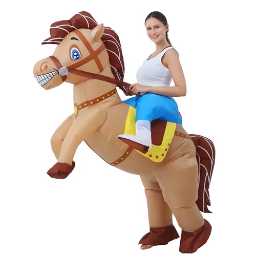 JOYBRO Inflatable Costume Adult Funny Horse Costume Cowboy Riding Horse Costume Halloween Costumes Men Women Blow up Costumes for Adults