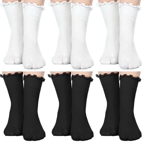 Bencailor 6 Pairs Tabi Split Toe Socks Frilly Tabi Cotton Sandal Socks for Men Women(Simple Colors,5-8)