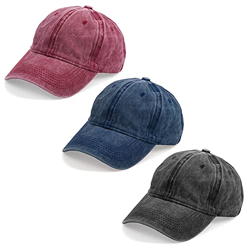 3PCS Classic Baseball Cap, Low Profile Hats Adjustable Washed Plain Baseball Hat Cap Dad Hat for Men Women (Black+Navy Blue+Burgundy)