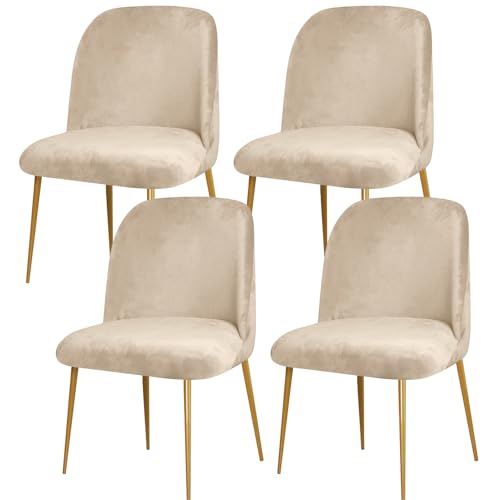 Gollense Velvet Curved Back Chair Covers for Dining Room Set of 4, Mid Century Modern Chair Slipcovers, Semi Circle Back Chair Seat Protector for Kitchen Living Room (Taupe)