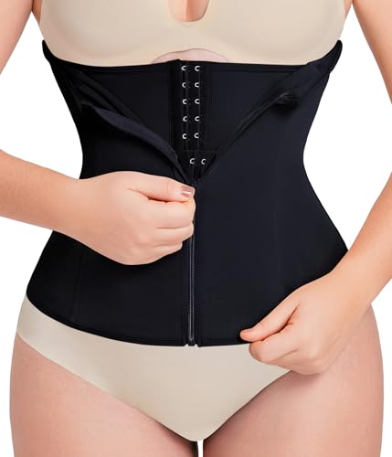 MERYOSZ Waist Trainer Corset Zipper Tummy Control Shapewear Breathable Waist Cincher for Women Body Shaper Sport Girdle (Black,XL)