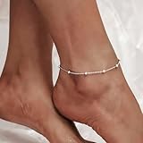 CHIC & ARTSY Ankle Bracelets 925 Sterling Silver Beaded Chain Anklets for Women Simple Foot Jewelry Adjustable Anklets for Women