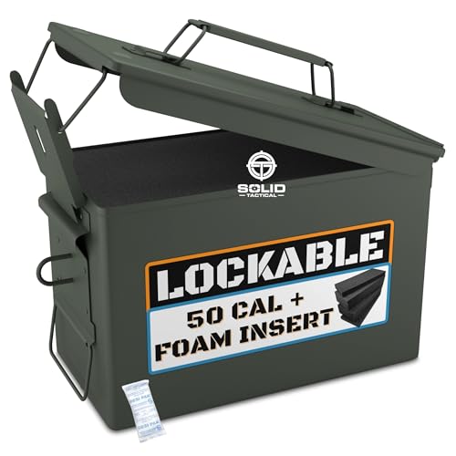 Solid Tactical 50 Cal Metal Ammo Can with Foam - Green - Custom M2A1 Waterproof Ammo Storage Box