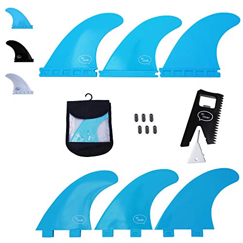 Ho Stevie! FRP Thruster (3) Surfboard Fins - Stronger Than Regular Nylon Fins - Performance and Maneuverability - Includes Travel Case, Screws, Wax Comb and Fin Key