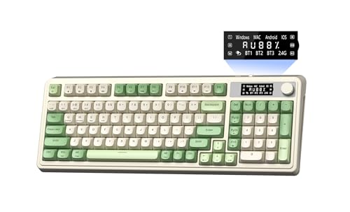 AULA S99 Pro Wireless Keyboard, Display Screen & Media Knob, Tri-Mode Bluetooth/2.4G/USB-C RGB Creamy Gaming Keyboard with Number Pad Macro Keys, Custom Computer Keyboards for Laptop PC Gamer - Green