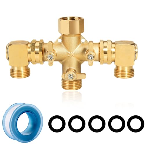 YELUN Garden Hose Splitter High Flow Splitter with Swivel elbow Connect Brass Hose Splitter with Shut Off Valves 3 way Hose Bib Adapter (with Swivel elbow)