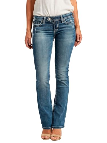 Silver Jeans Co. Women's Tuesday Low Rise Slim Bootcut Jeans, Medium Indigo Wash, 30W X 31L
