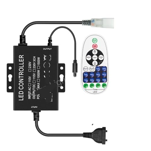 FJXLTVON LED Light Strip Dimmer 220V 2 Pin Bluetooth Controller 750W 1500W 23 Keys Neon Light Remote Control(Tuya WiFi 1500W)