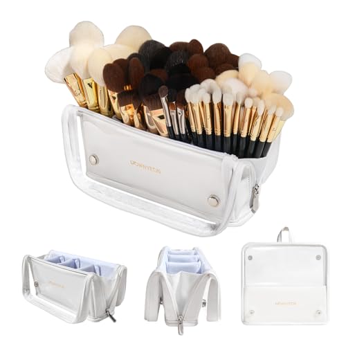 ROWNYEON Makeup Brush Bag, High Capacity Stand-Up Makeup Brush Holder, Travel Professional Cosmetic Bag Artist Organizer Bag Large Makeup Brush Case with Adjustable Divider (Brushes Not included)