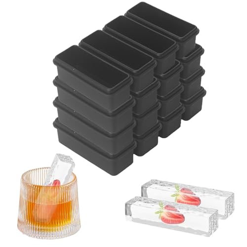 Silicone Ice Cube Trays Mold Set of 2, Easy Release Long Ice Cube Sticks For Cocktail and Whisky,Rectangle Silicone Mold,Baking Mold For Instant Pot,Reusable (Black 4 Tray)