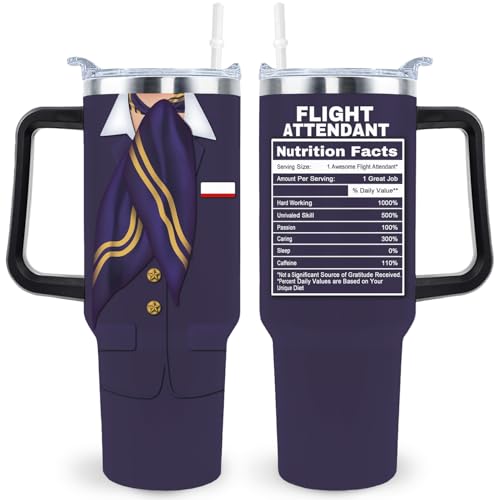 sxmluedn Flight Attendant Gifts Flight Attendant Tumbler Cup Flight Attendant Gift For Women 40 Oz Travel Mug With Lid Straw and Handle