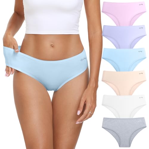 coskefy Womens Underwear,6 Pack Soft Cotton Low Rise Breathable Solid Color Hipster Panties for Women