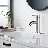 Brushed Nickel Bathroom Faucet Single Hole Bathroom Sink Faucet Single Handle One Hole Bathroom Faucet Wash Basin RV Faucet with pop-up Drain Suitable for 1 Hole or 3 Hole (Brushed Nickel, Short)