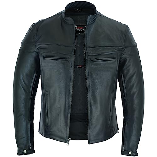 Vance Leather's Men's Premium Leather Motorcycle Racer Jacket with Vents Reflective Piping and CCW Pockets (L)