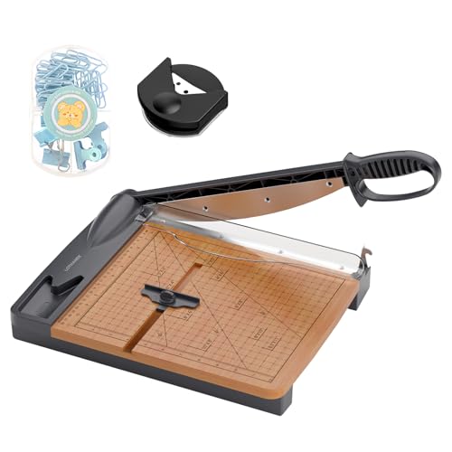 12'' Wood Guillotine Paper Cutter, Heavy Duty Wood Base Paper Trimmer with 32 Sheets Capacity Paper Cutting Board for Classroom, Crafting, Cardstock, Art Projects