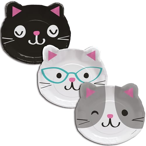 Trendware Cat Party Assorted Kitten Shaped Plates, 24 Count