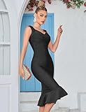 Shoulder Strap Sleeveless Fishtail Midi Bandage Dress for Women Bodycon Club Party Evening Dresses (XL, Black)