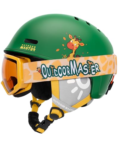 OutdoorMaster Kids Ski Helmet and Goggles Set, Snowboard Helmet, Durable PC Shell & EPS Foam, Snow Helmet 12 Cooling Vents, Dial Fit Skiing Helmet, Safety-Certified Snow Sport Helmets for Boys & Girls