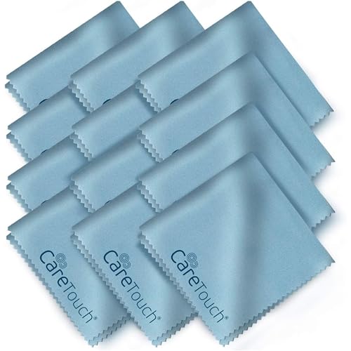 Care Touch Eyeglass Cleaning Cloth - 12 Pack of Microfiber Cleaning Cloth for Glasses, Lenses, Phones and Screens - Large, Lint-Free, Reusable and Scratch-Free - 6 x 7 Inches - Blue
