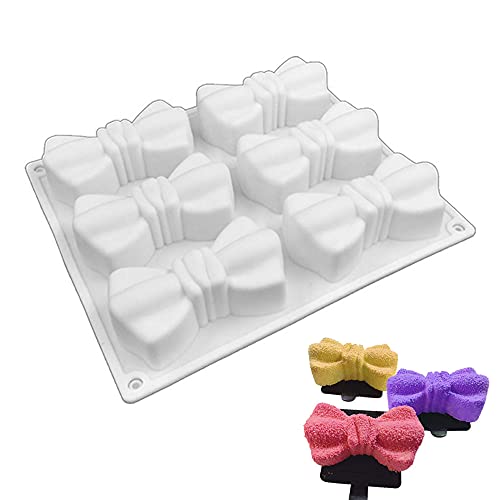 HOMUT Bow Silicone Fondant Mold, 6 Cavities Bowknot Shape Silicone Mold Food Grade Bow Tie Shape Silicone Fondant Mold for Fondant Cake Chocolate Mousse Cake Cheese Cake Decorations Handmade Soap