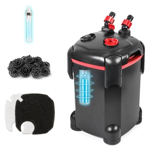 PONDFORSE 225GPH Canister Filter, External Aquarium Filter Ultra-Quiet Water Circulation Cleaning Machine with Media for Fish Tanks and Aquariums Up to 55 Gallons (225GPH)