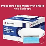 Dealmed Face Masks with Ear Loops and Eye Shield - Disposable Adult Face Masks for Hospitals, Medical Facilities, Food Services and More, 50 Count (Pack of 1)