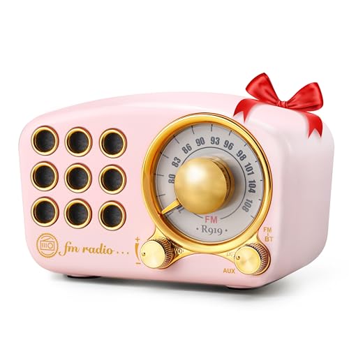 Retro Bluetooth Speaker FM Vintage Radio with Loud Volume, Strong Bass Enhancement, Bluetooth 5.0 Wireless Connection, Loud Volume,TF Card & MP3 Player (Pink)