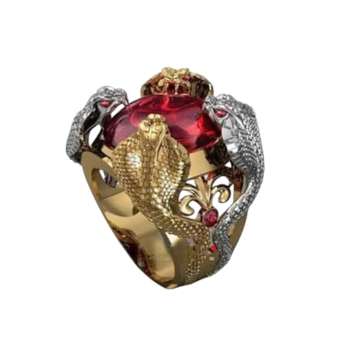 GIMPEROTEN Punk Gothic Men's Snake Python Cobra Animal Wreathed Finger Ring With Red Gemstone Crystal Rhinestone For Male Party Jewelry