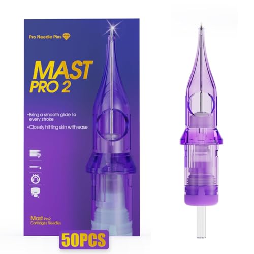 Mast Pro2 Tattoo Needles Cartridges #10 Round Liner Curved 1RL, 3RL, 5RL, 5RM, 7RM Mixed Sizes 50 Count of One Box Disposable Pro Needle Pins Membrane