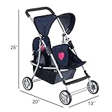 Double Baby Doll Stroller for Twin Dolls | Toy Doll Stroller for Toddlers, 4 Year Old, 5 Year Old Girls, 8 Year Old | 25” Tandem Play Toy Stroller for Baby Dolls, Denim Baby Stroller for Dolls