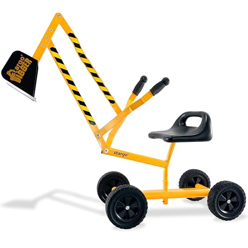 Stargo Kids Excavator Toy Sand Digger on Wheels, Steel Sandbox Digger Toys for Boys, Sand Toys Ride On Excavator, Beach Toys