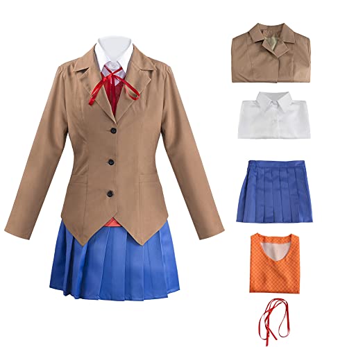 Juejuezi Doki Doki Literature Monika Outfit Yuri Ddlc Uniform Sayori Cosplay School Girl Costume Halloween (L, Brown)