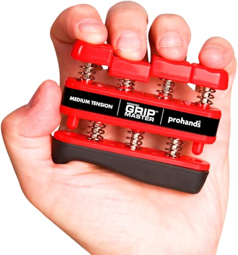 Prohands Gripmaster Hand Exerciser, Finger Exerciser (Hand Grip Strengthener), Spring-Loaded, Finger-Piston System, Isolate and Exercise Each Finger, (7 lb Medium Tension, Red-Gripmaster)