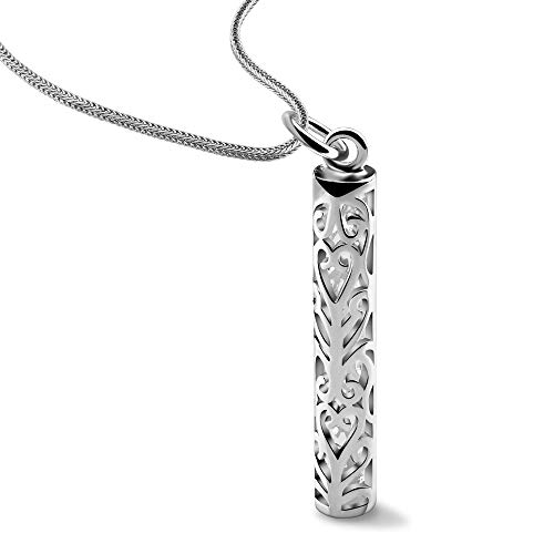Dankadi Women's 925 Silver Necklace-Bohemian Sterling Silver Patterned Cylindrical Pendant Necklace-Original Silver Snake Chain 45-60CM Fine Jewelry (Chopin chain 24 inch)