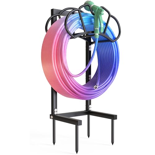 Qatsrin New Garden Hose Holder, Super Stable Water Hose Holders Stand Holds 160-Feet Hose, Detachable Freestanding Hose Storage Hanger Rack for Outside Yard Lawn Farm, Black