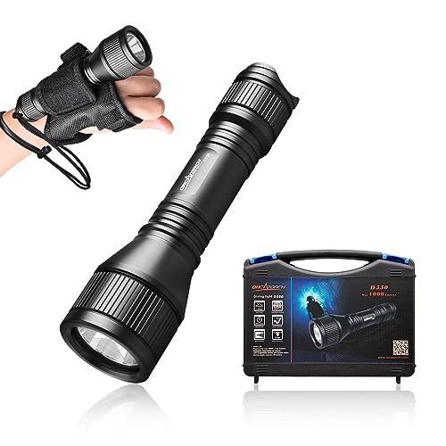 ORCATORCH D550 Dive Light 1000 Lumens Scuba Diving Flashlight 3 Modes IP68 Waterproof Underwater Lights Night Dive Submarine Torch with Wrist Mount for Outdoor Exploration Under Water Sports