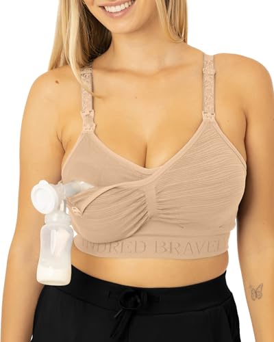 Kindred Bravely Sublime Pumping Bra Hands Free, Adjustable Pumping & Nursing Bra with EasyClip for All Breast Pumps (Beige, Medium-Busty)